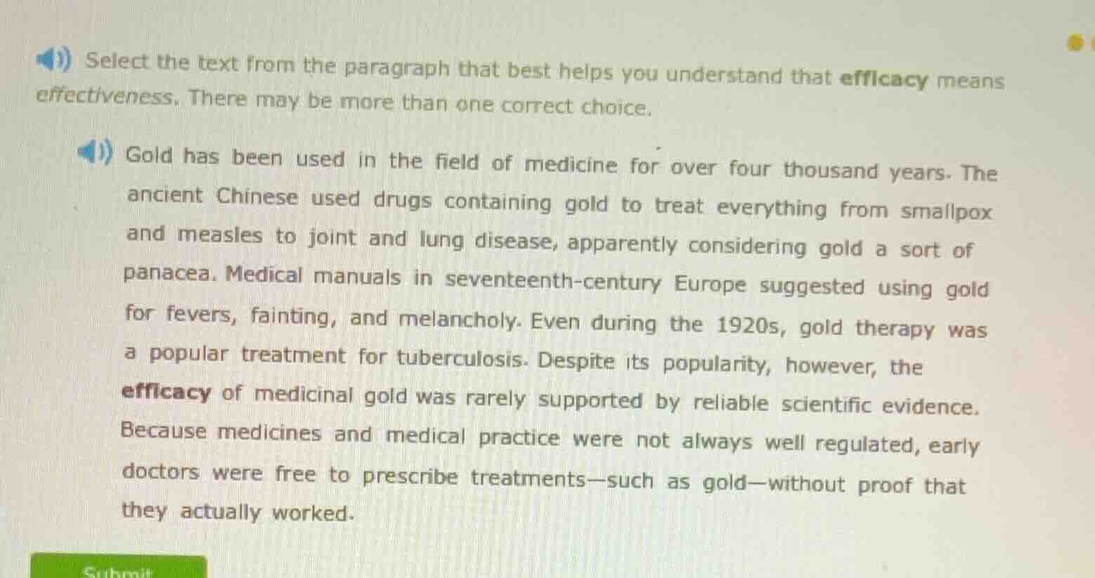 select the text from the paragraph that best helps you understand that …