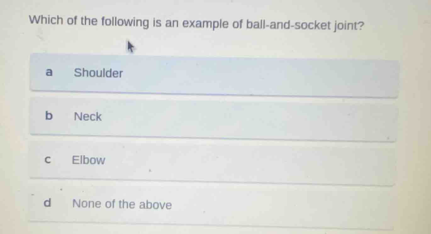 which of the following is an example of ball-and-socket joint? a should…