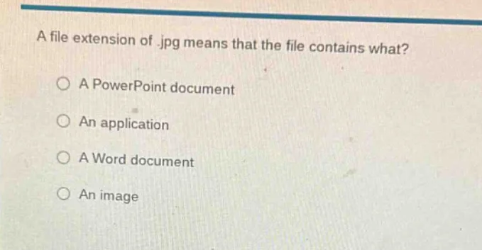 a file extension of .jpg means that the file contains what? a powerpoin…