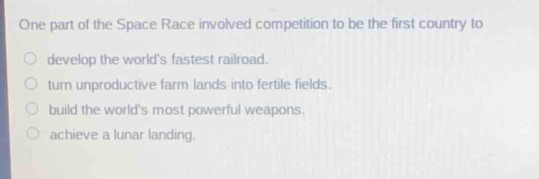 one part of the space race involved competition to be the first country…