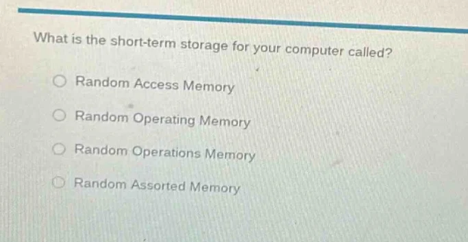 what is the short - term storage for your computer called? ○ random acc…