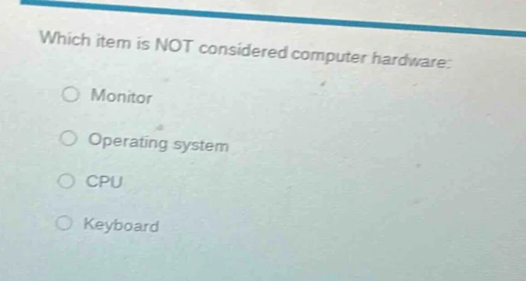 which item is not considered computer hardware: monitor operating syste…