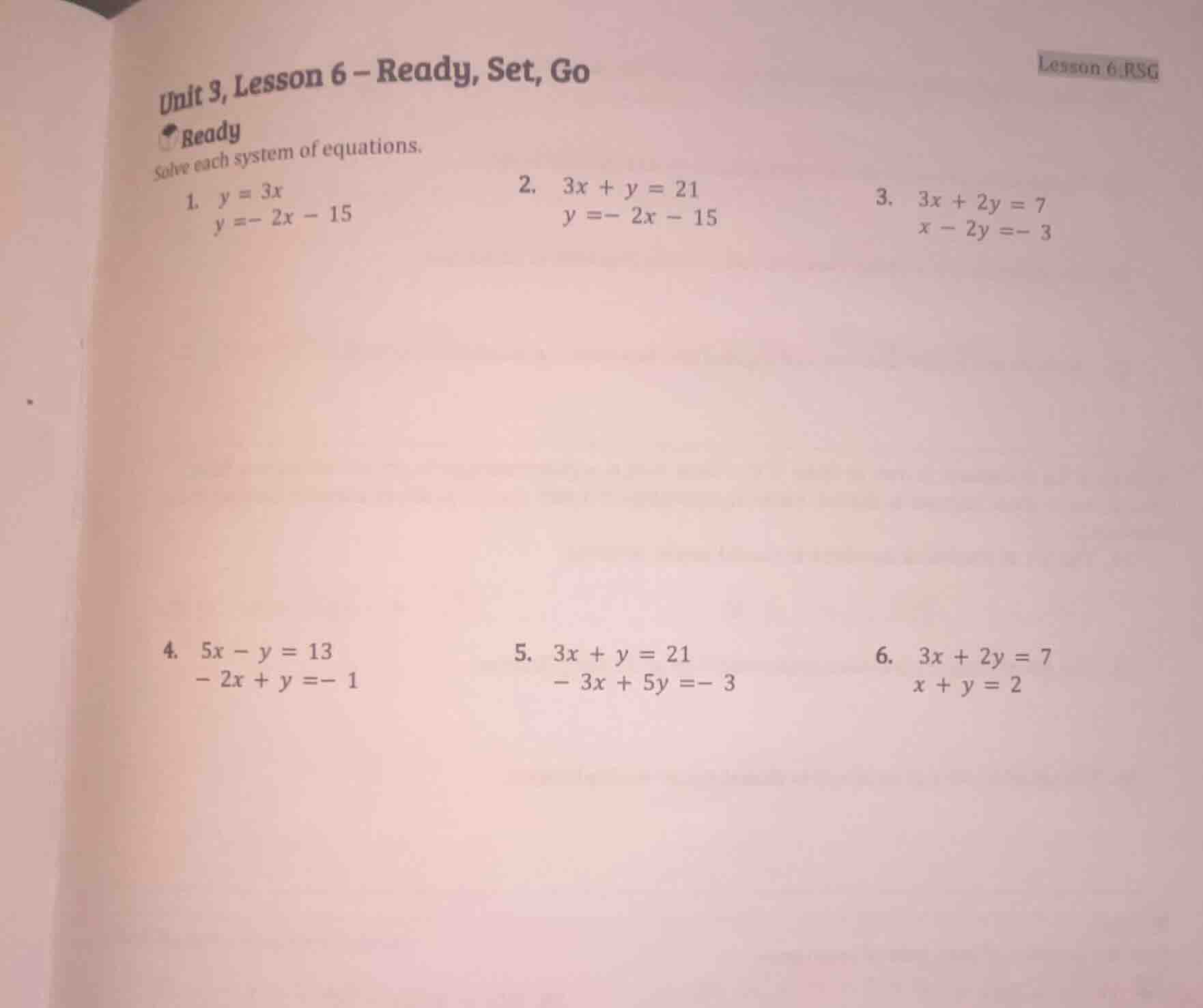 unit 3, lesson 6 – ready, set, go ready solve each system of equations.…