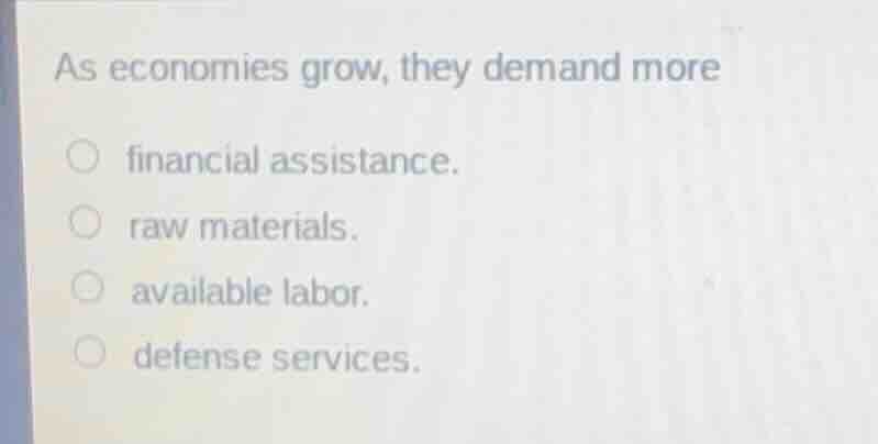 as economies grow, they demand more financial assistance. raw materials…