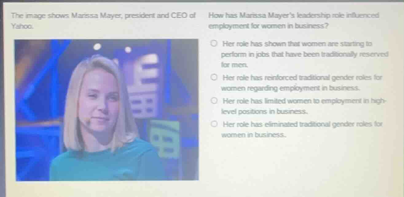the image shows marissa mayer, president and ceo of yahoo. how has mari…