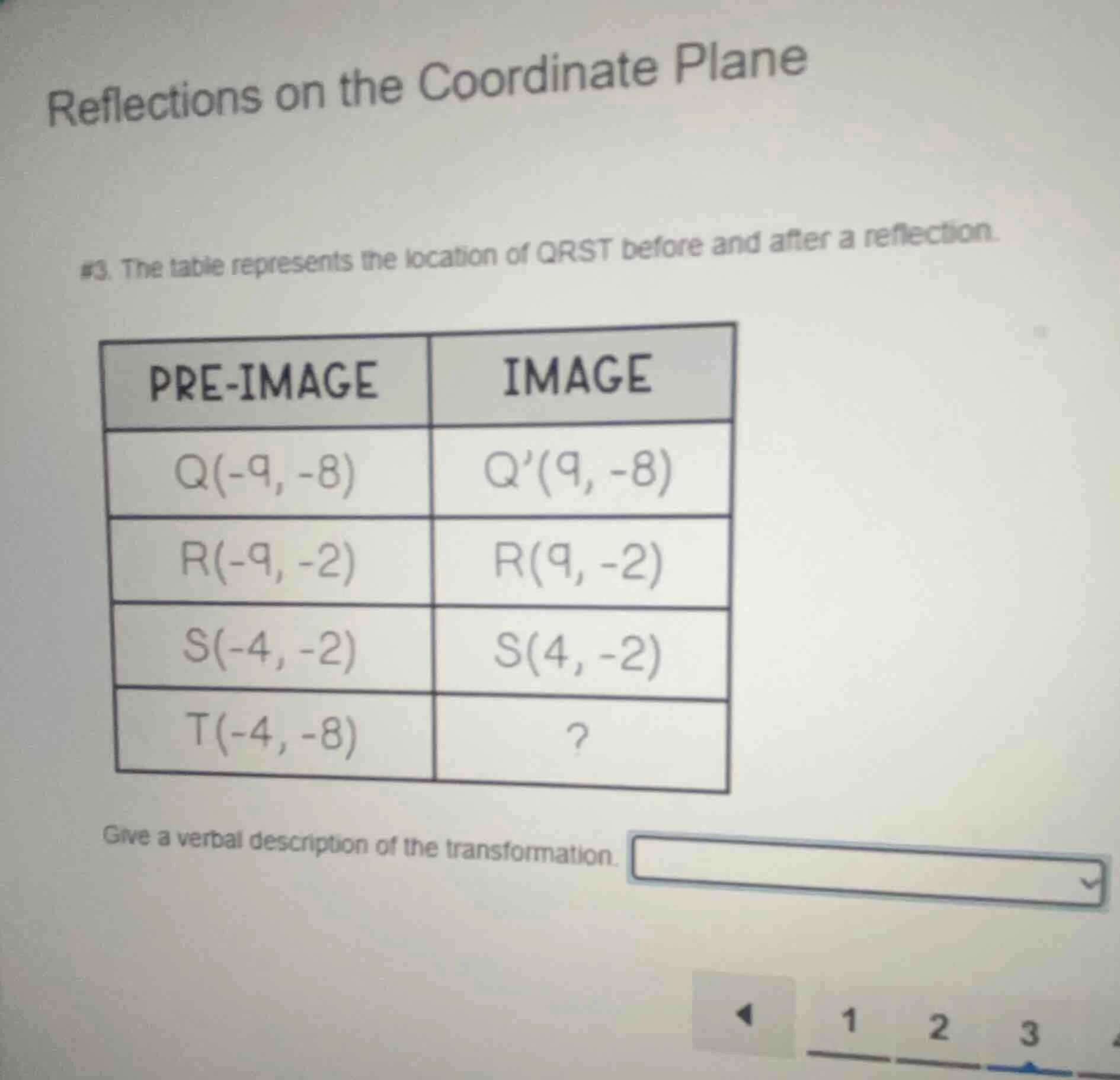 reflections on the coordinate plane #3. the table represents the locati…