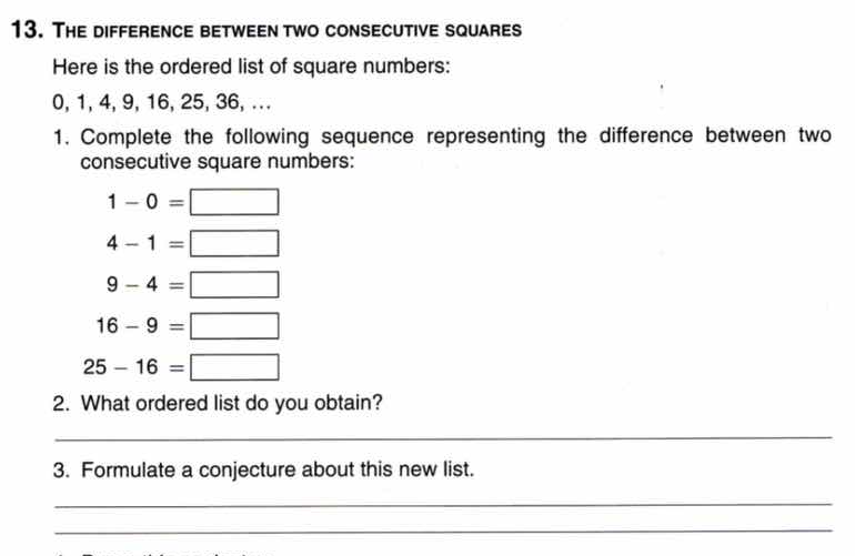 13. the difference between two consecutive squares here is the ordered …