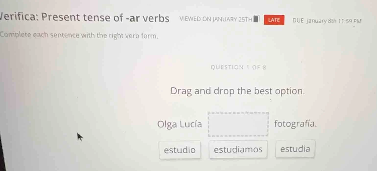 verifica: present tense of -ar verbs viewed on january 25th late due ja…