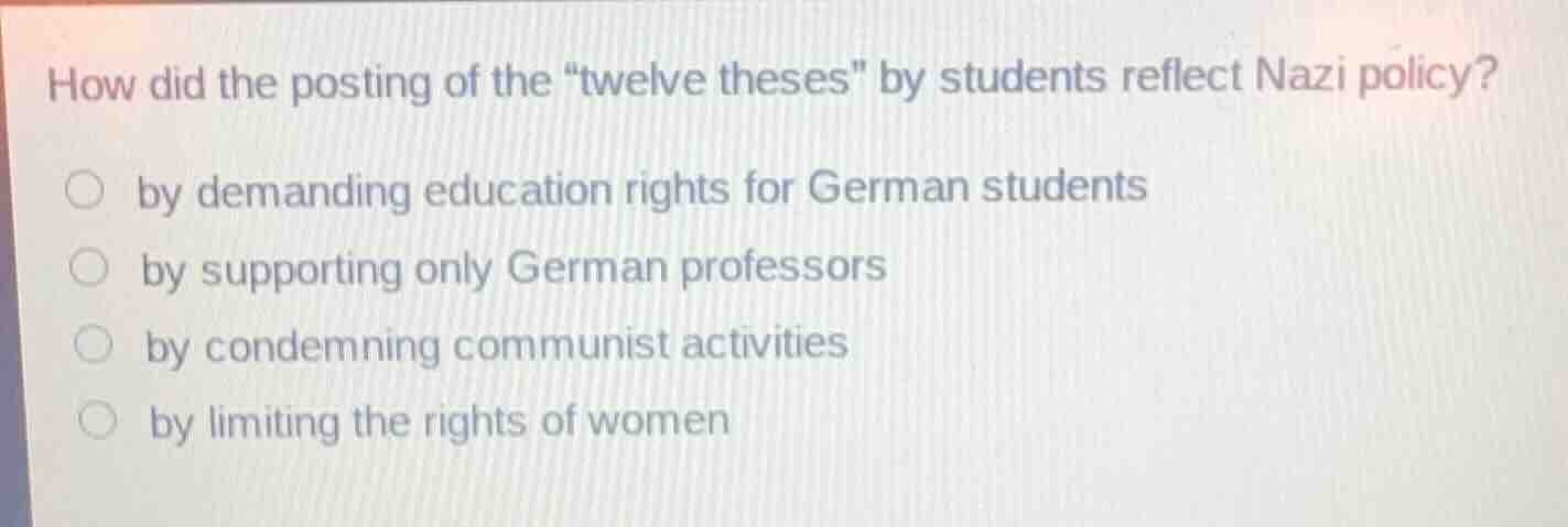 how did the posting of the \twelve theses\ by students reflect nazi pol…