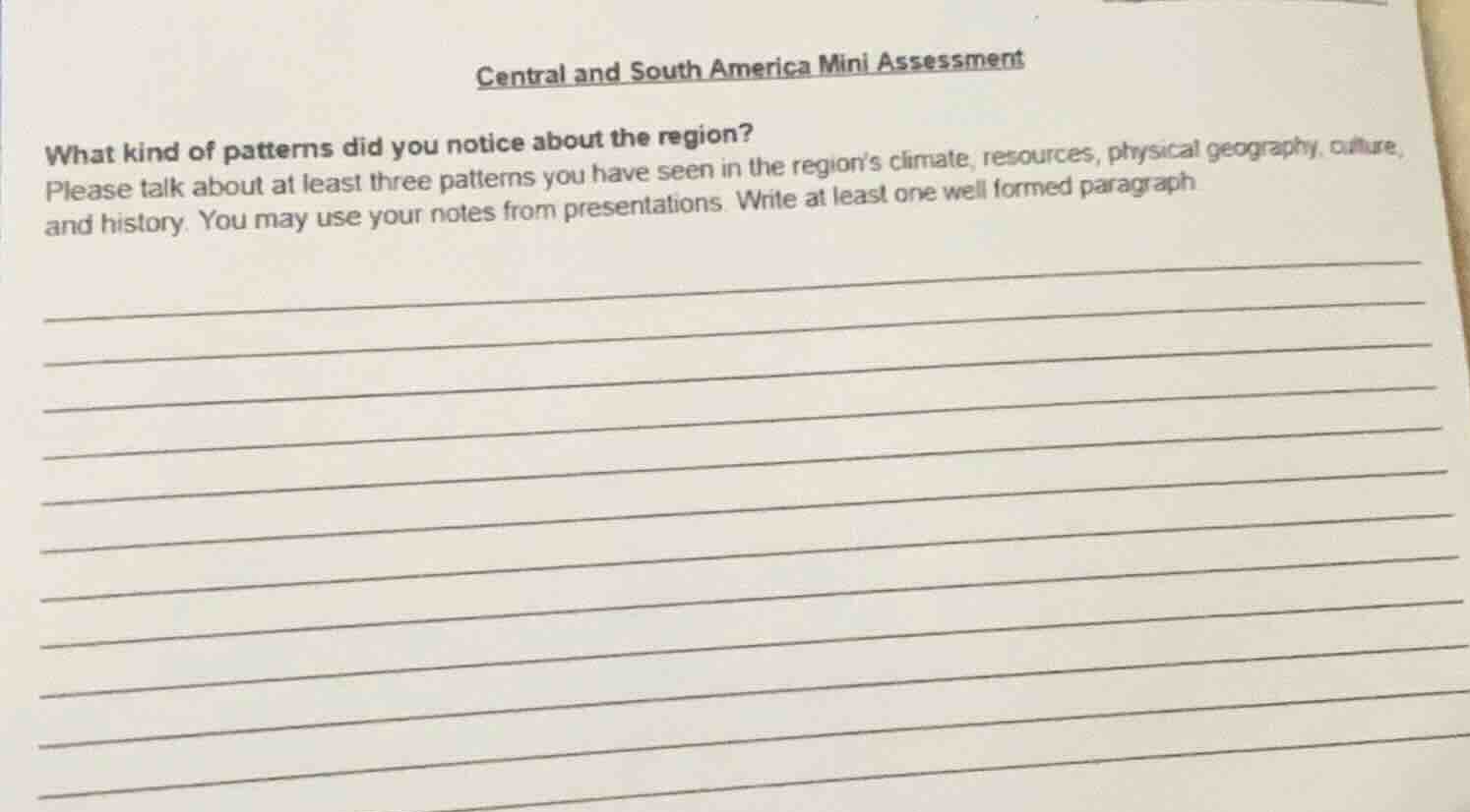 central and south america mini assessment what kind of patterns did you…