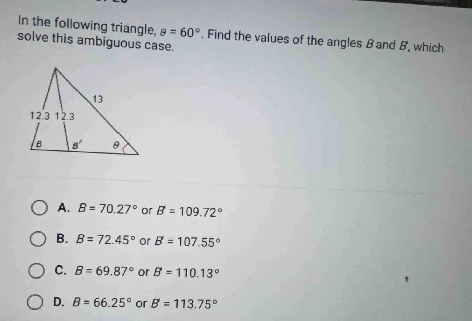 in the following triangle, $\\theta = 60\\degree$. find the values of t…