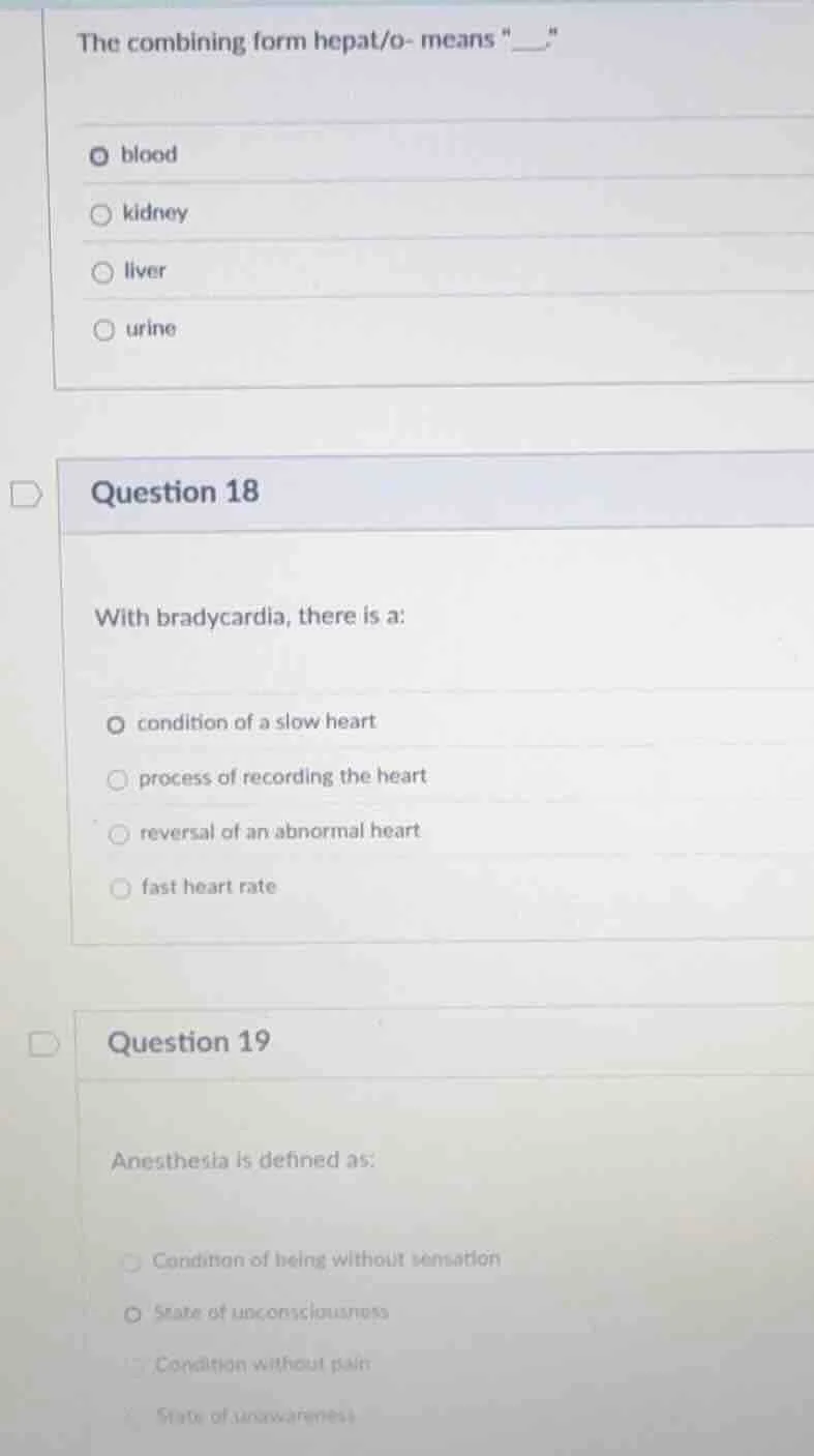 the combining form hepat/o- means \___\ blood kidney liver urine questi…