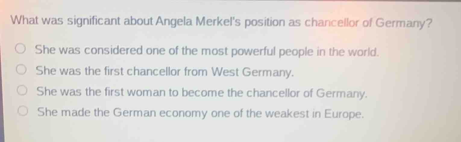 what was significant about angela merkels position as chancellor of ger…