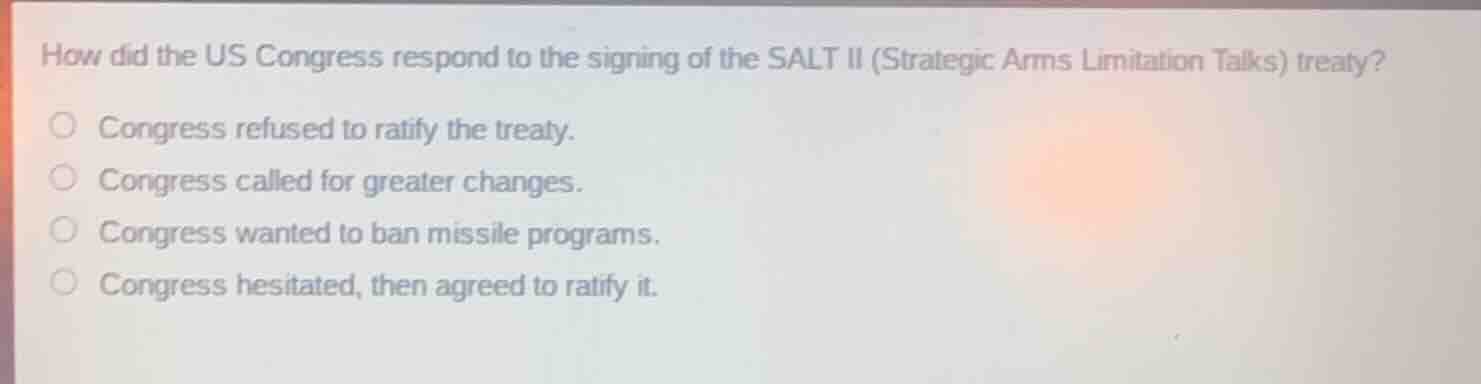 how did the us congress respond to the signing of the salt ii (strategi…