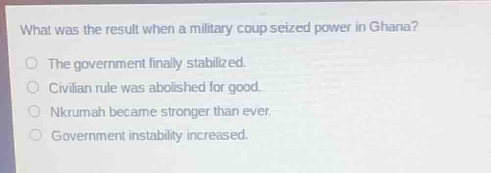 what was the result when a military coup seized power in ghana? the gov…