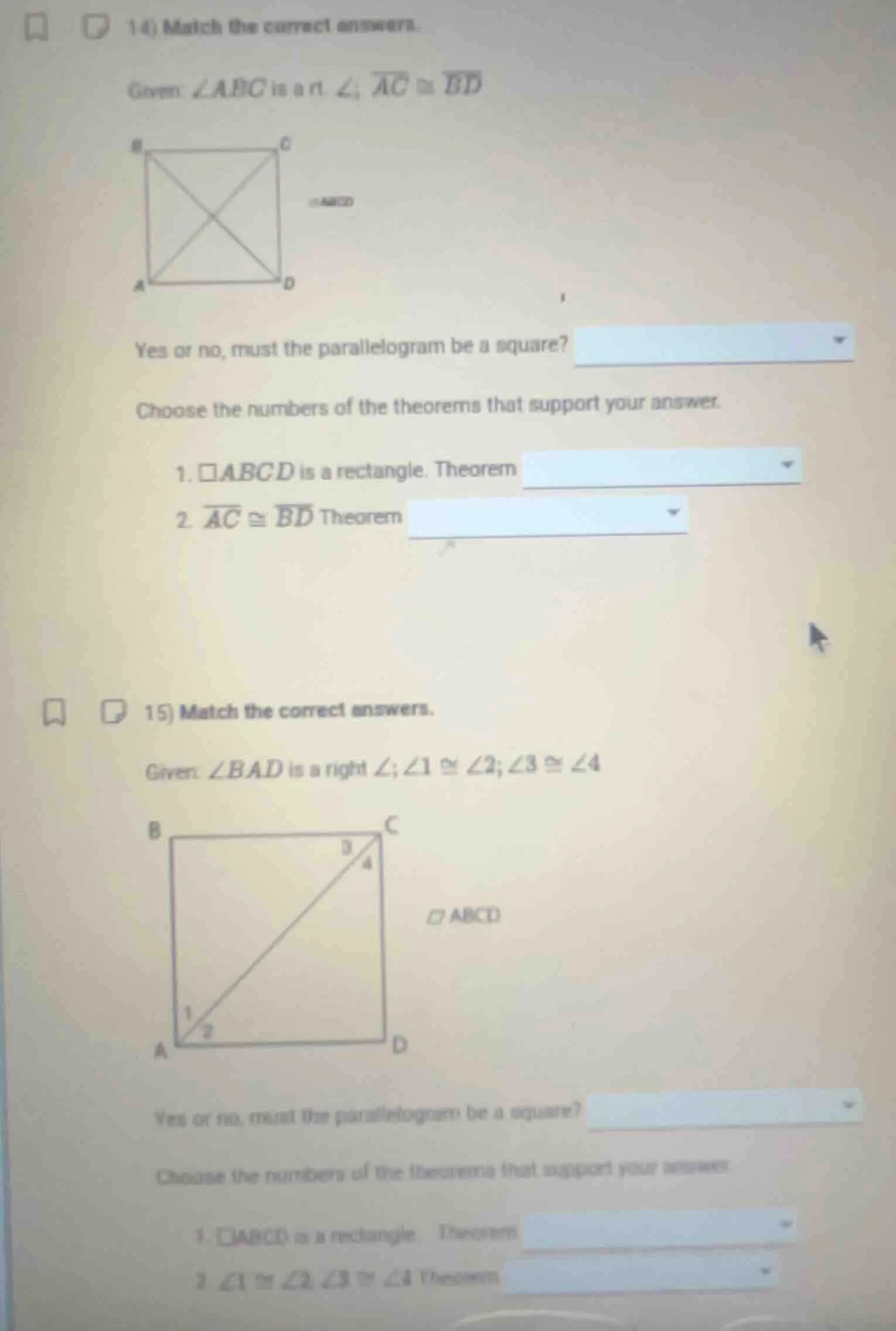 14) match the correct answers. given: ∠abc is a rt. ∠; \\(overline{ac} …