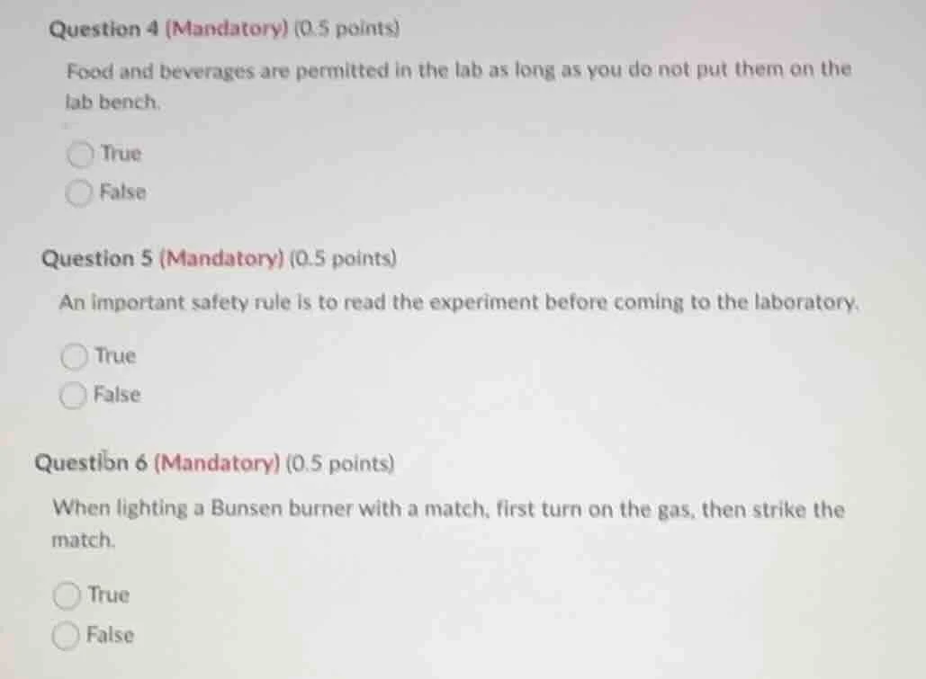 question 4 (mandatory) (0.5 points) food and beverages are permitted in…