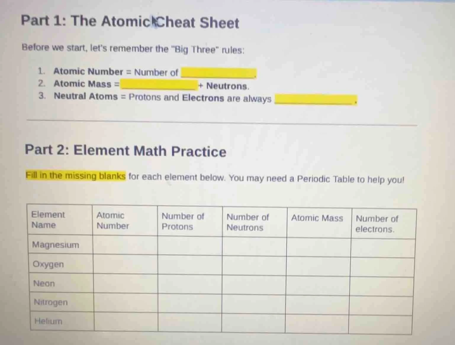part 1: the atomic cheat sheet before we start, lets remember the \big …