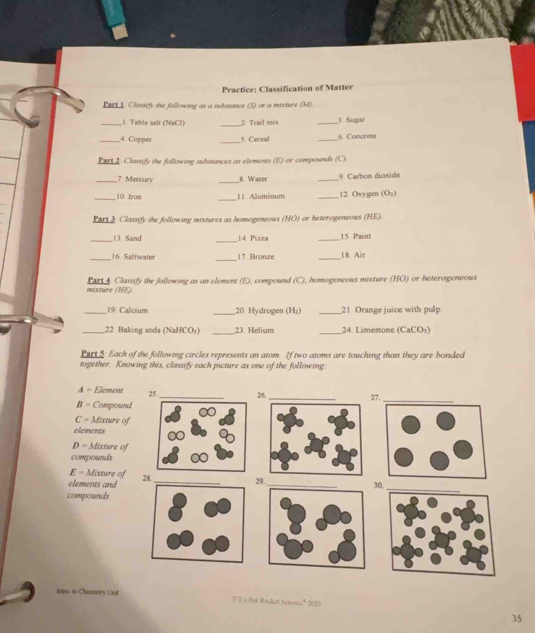 practice: classification of matter part 1 classify the following as a s…