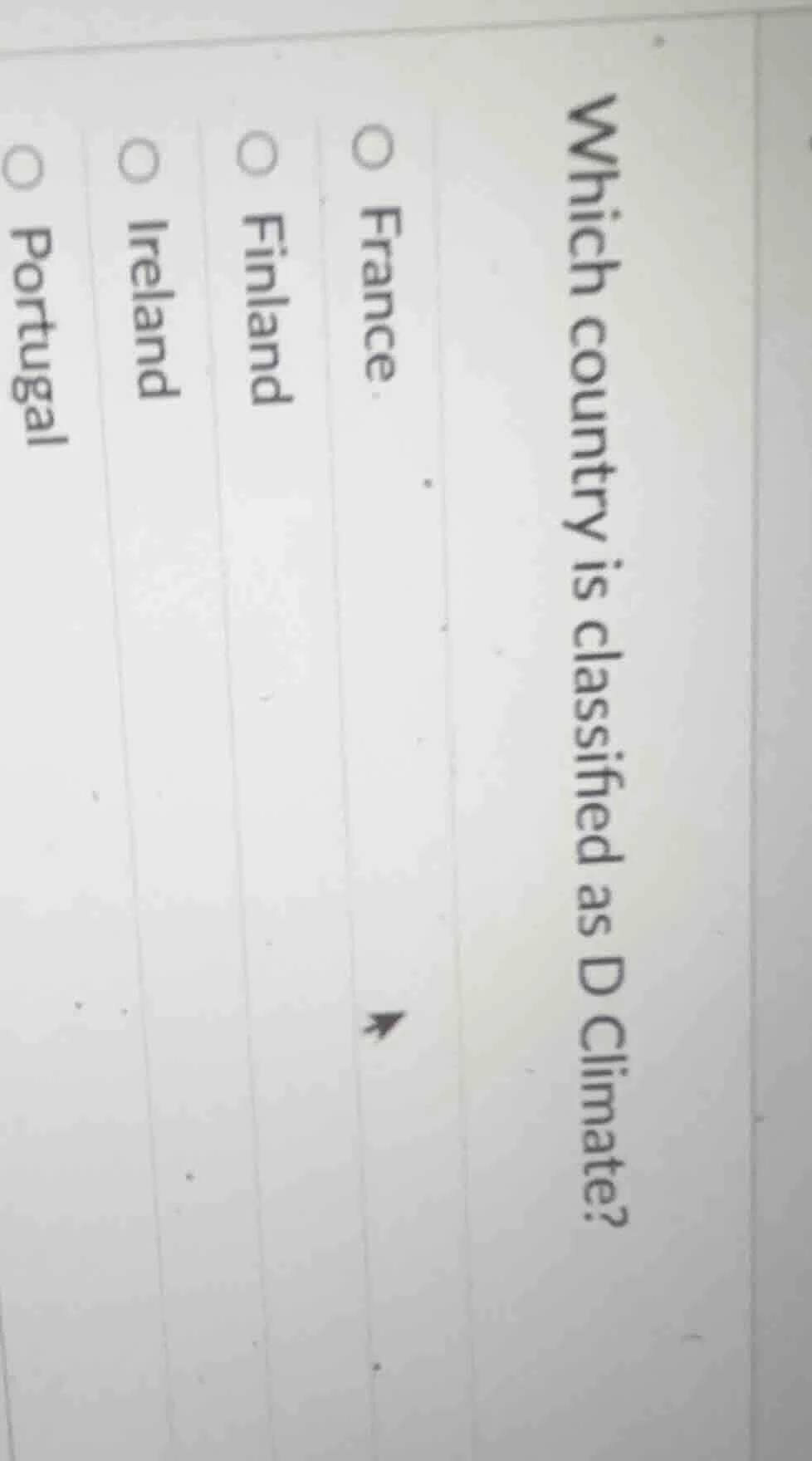 which country is classified as d climate? france finland ireland portug…