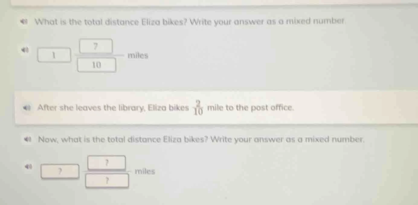 what is the total distance eliza bikes? write your answer as a mixed nu…