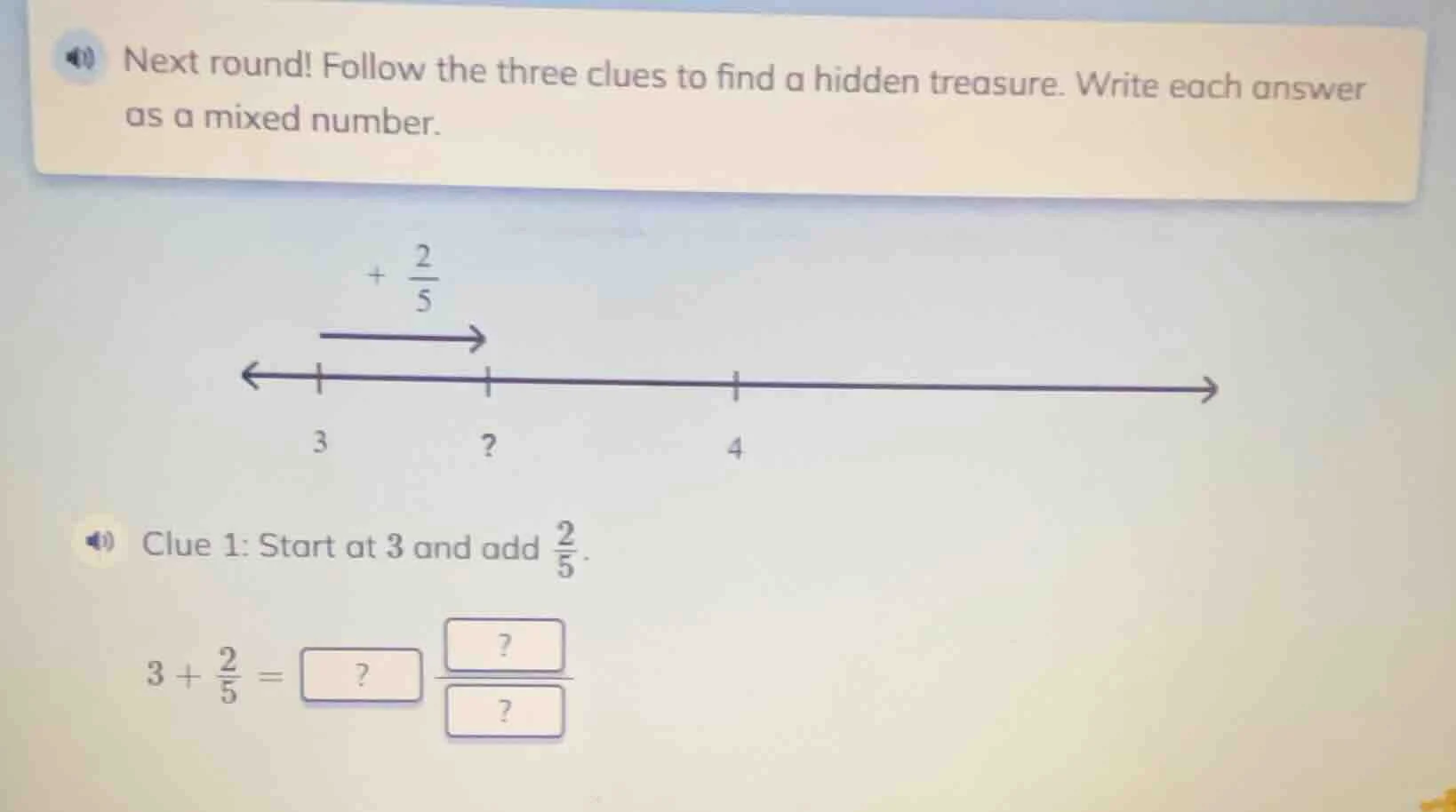 next round! follow the three clues to find a hidden treasure. write eac…