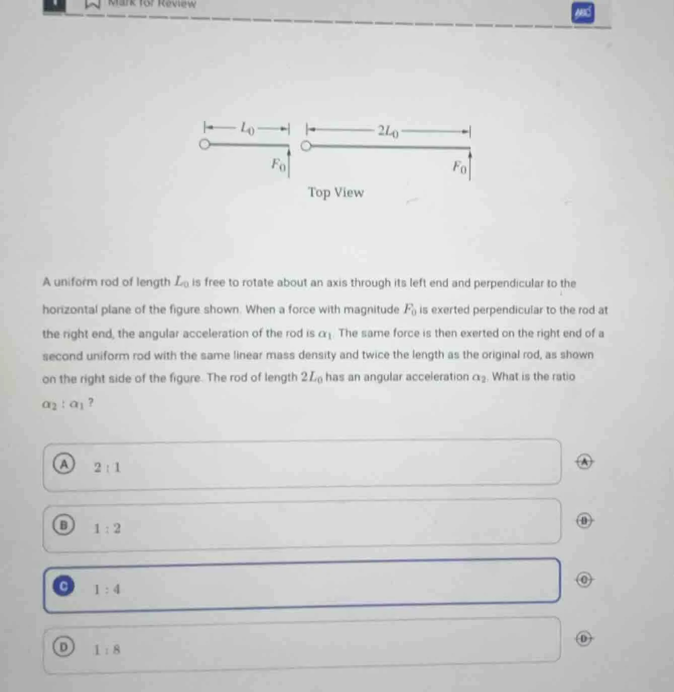 a uniform rod of length $l_0$ is free to rotate about an axis through i…
