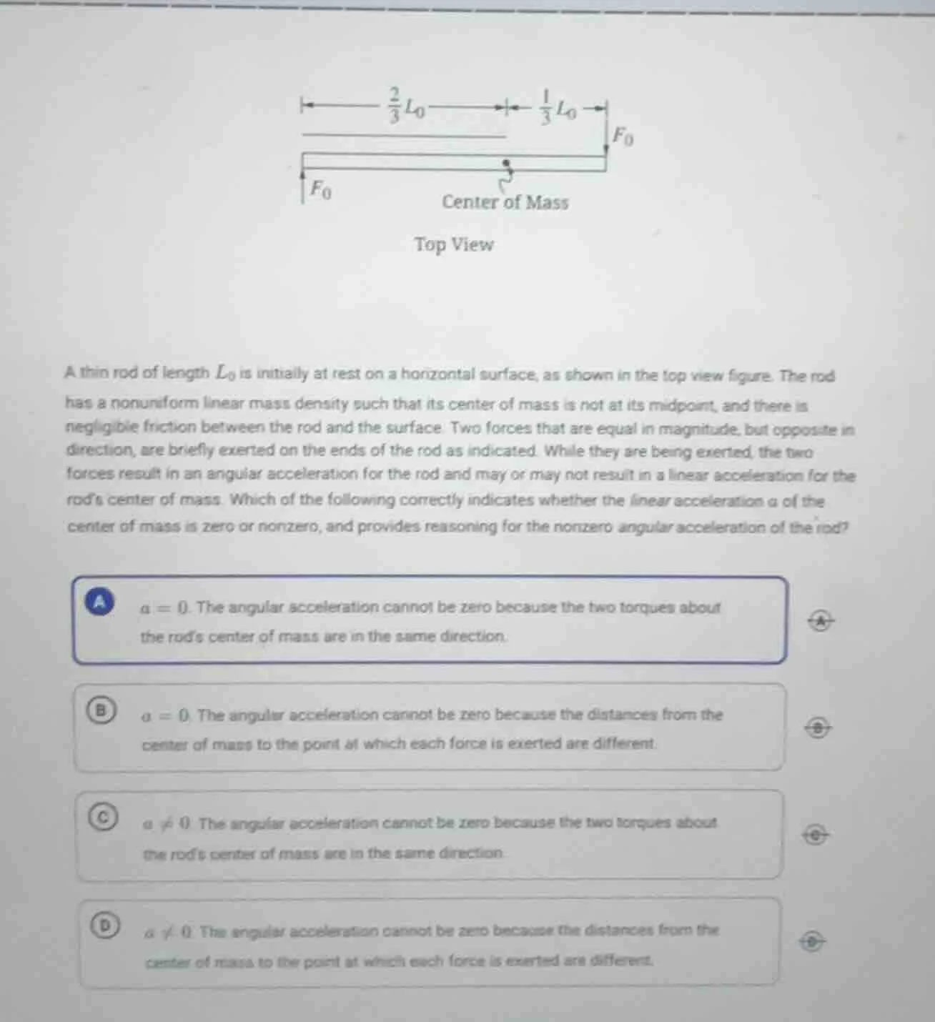 a thin rod of length $l_0$ is initially at rest on a horizontal surface…