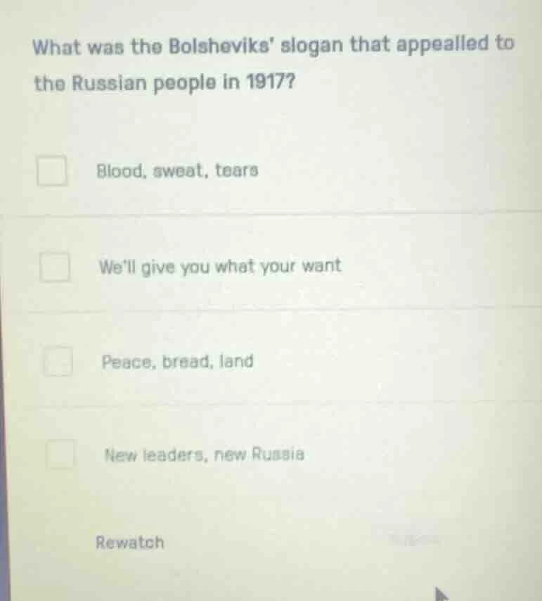 what was the bolsheviks slogan that appealed to the russian people in 1…