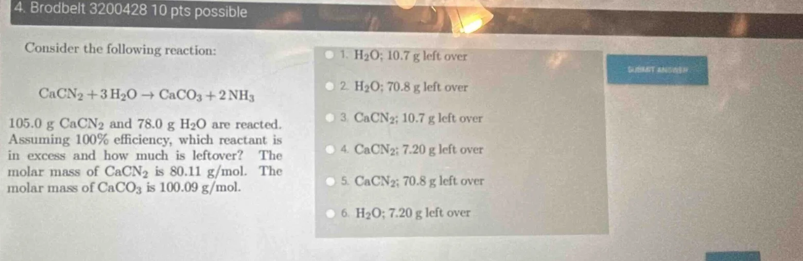 4. brodbelt 3200428 10 pts possible consider the following reaction: \\…