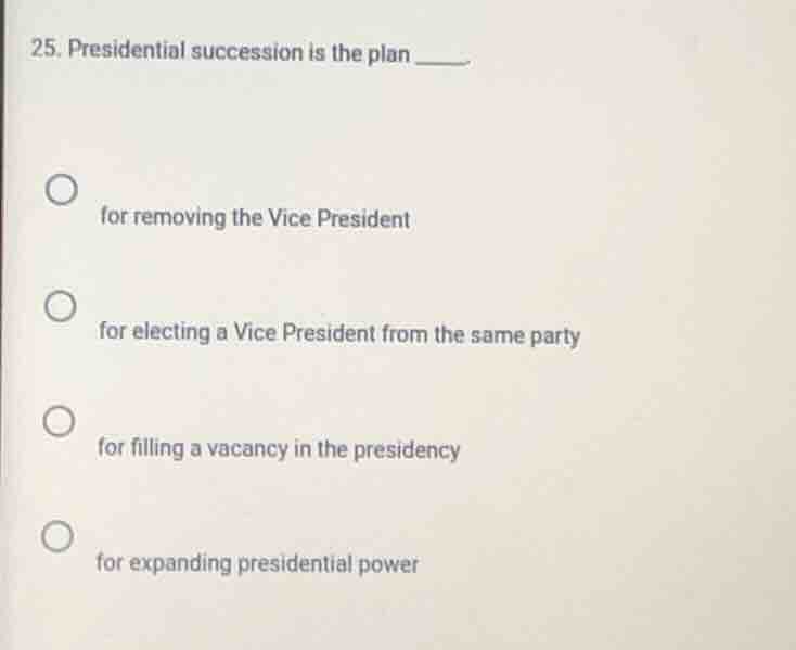 25. presidential succession is the plan ____ for removing the vice pres…