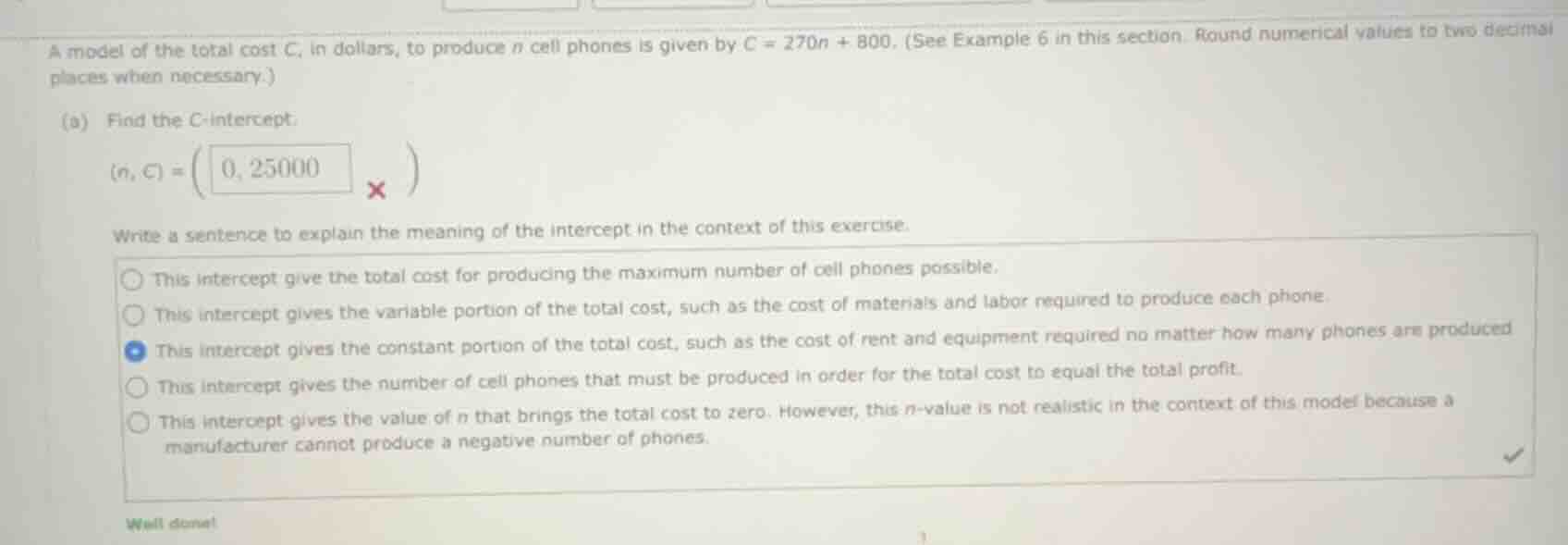 a model of the total cost ( c ), in dollars, to produce ( n ) cell phon…