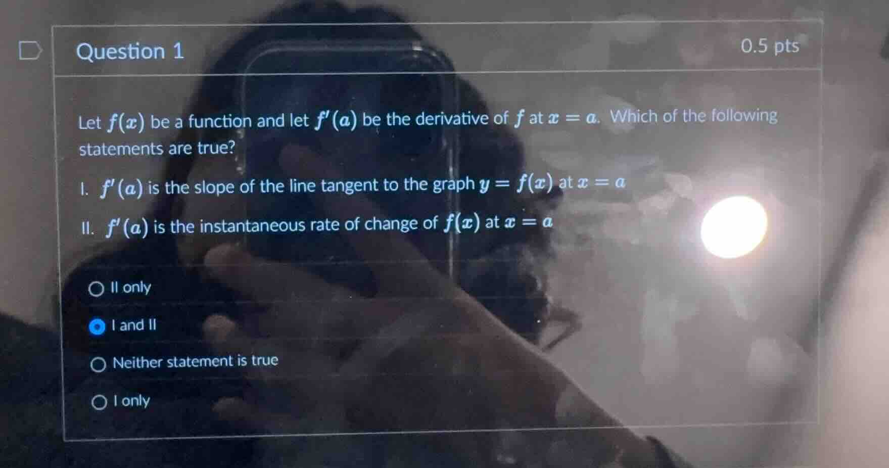 question 1 0.5 pts let ( f(x) ) be a function and let ( f(a) ) be the d…