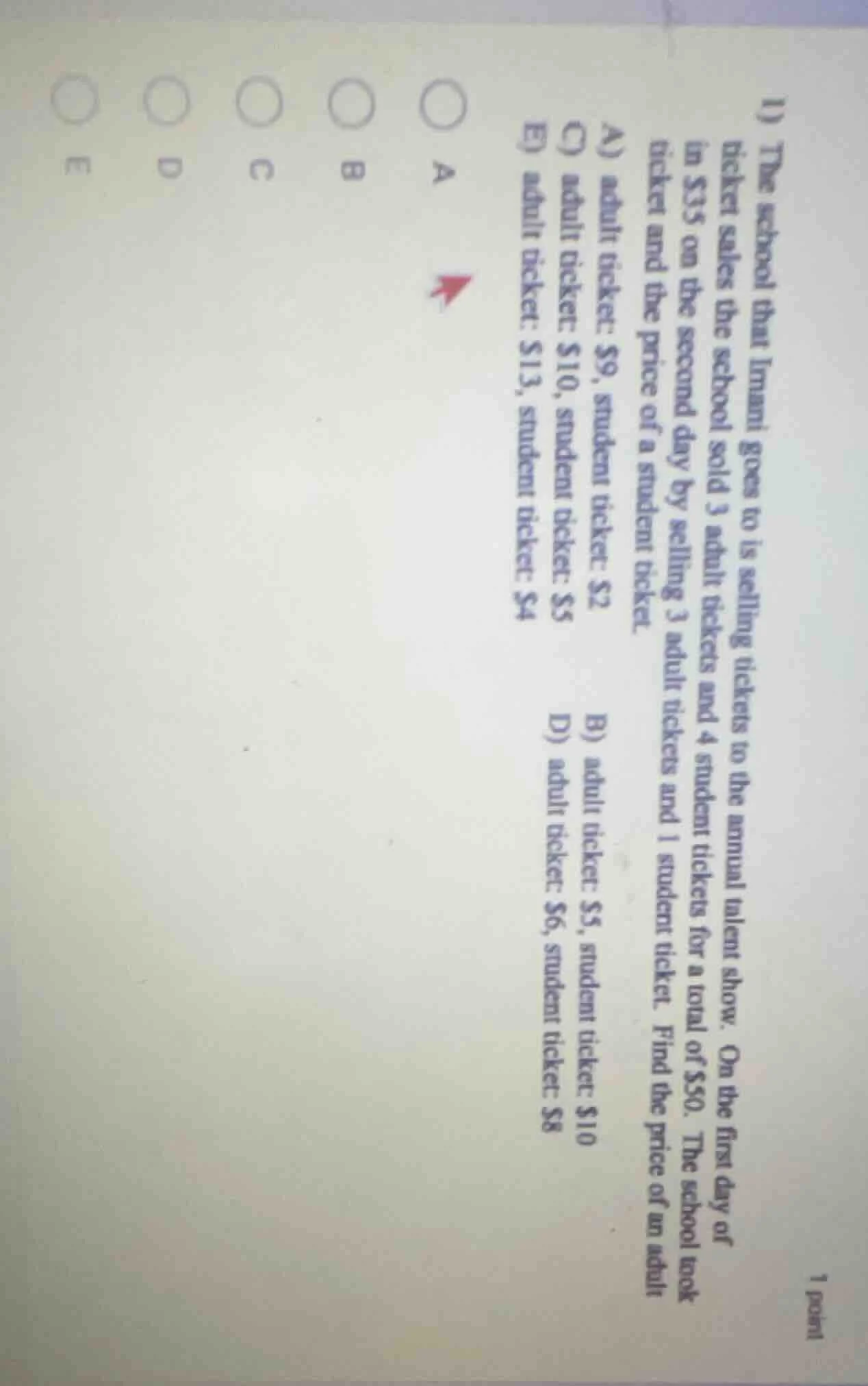 1) the school that imani goes to is selling tickets to the annual talen…