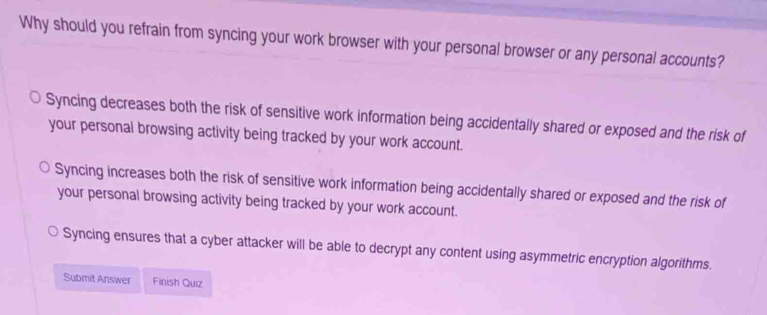 why should you refrain from syncing your work browser with your persona…