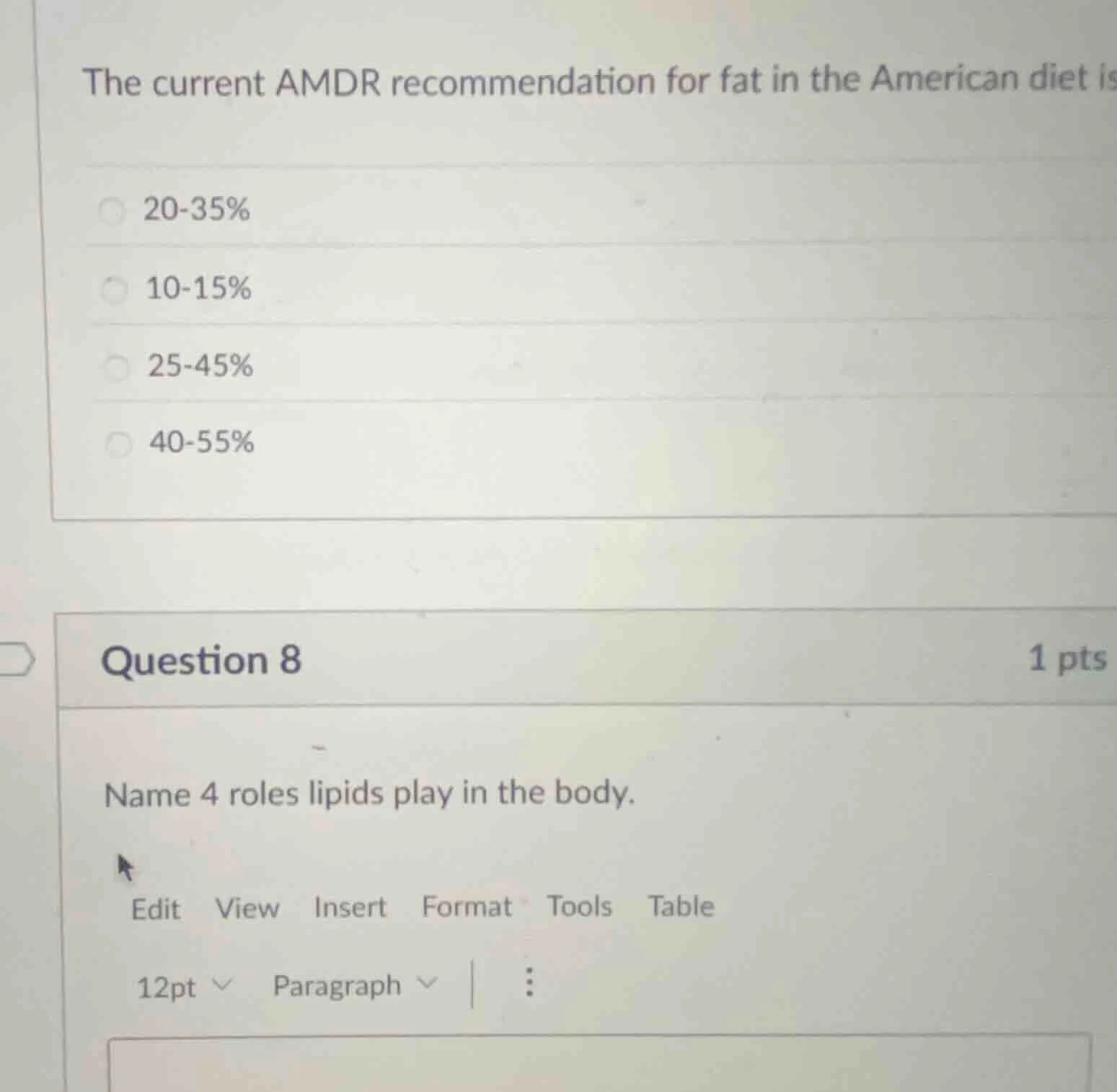 the current amdr recommendation for fat in the american diet is 20-35% …