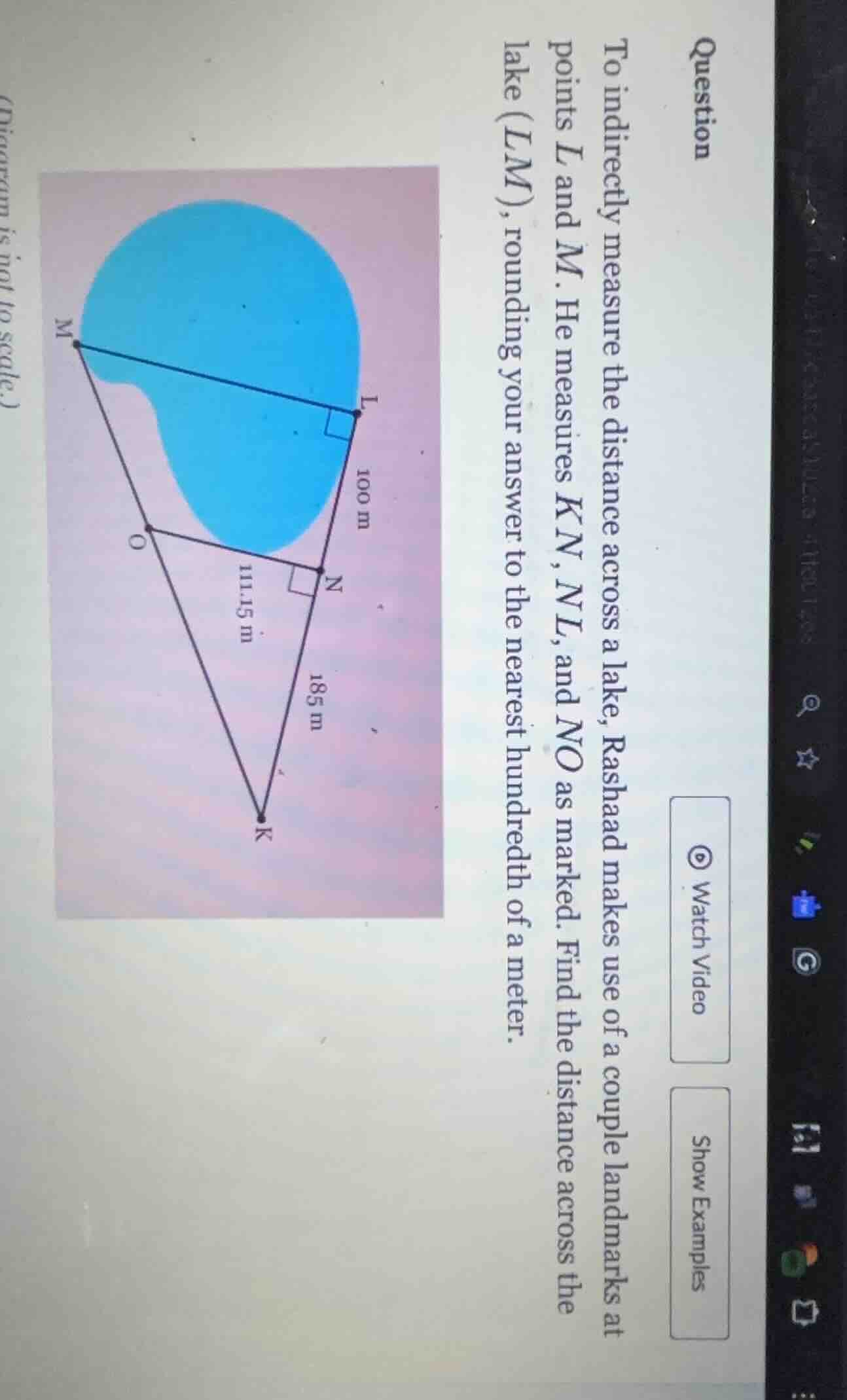 question to indirectly measure the distance across a lake, rashad makes…