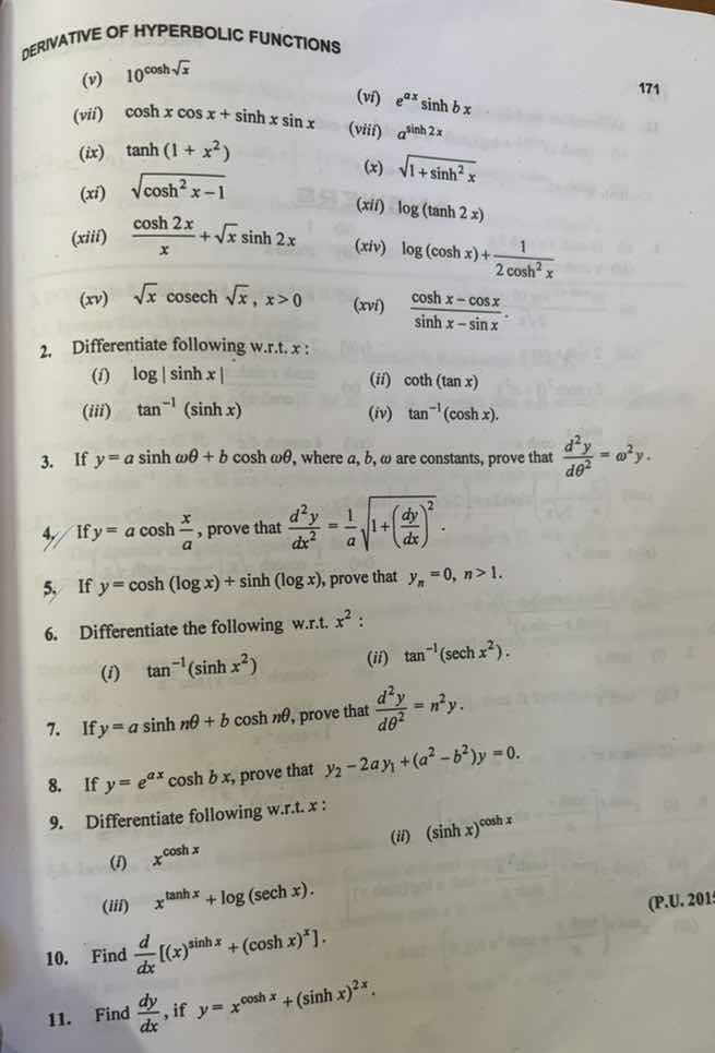 derivative of hyperbolic functions (v) $10^{\\cosh \\sqrt{x}}$ (vi) $e^…