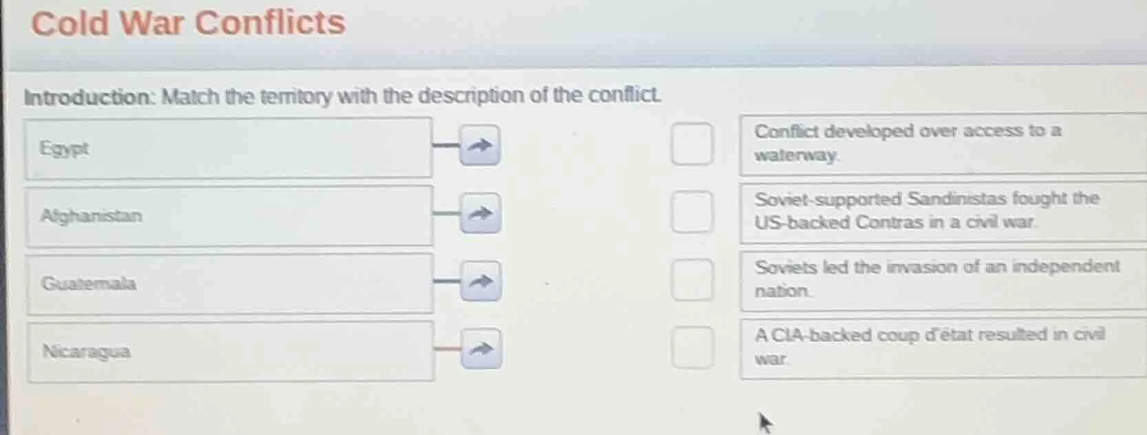 cold war conflicts introduction: match the territory with the descripti…