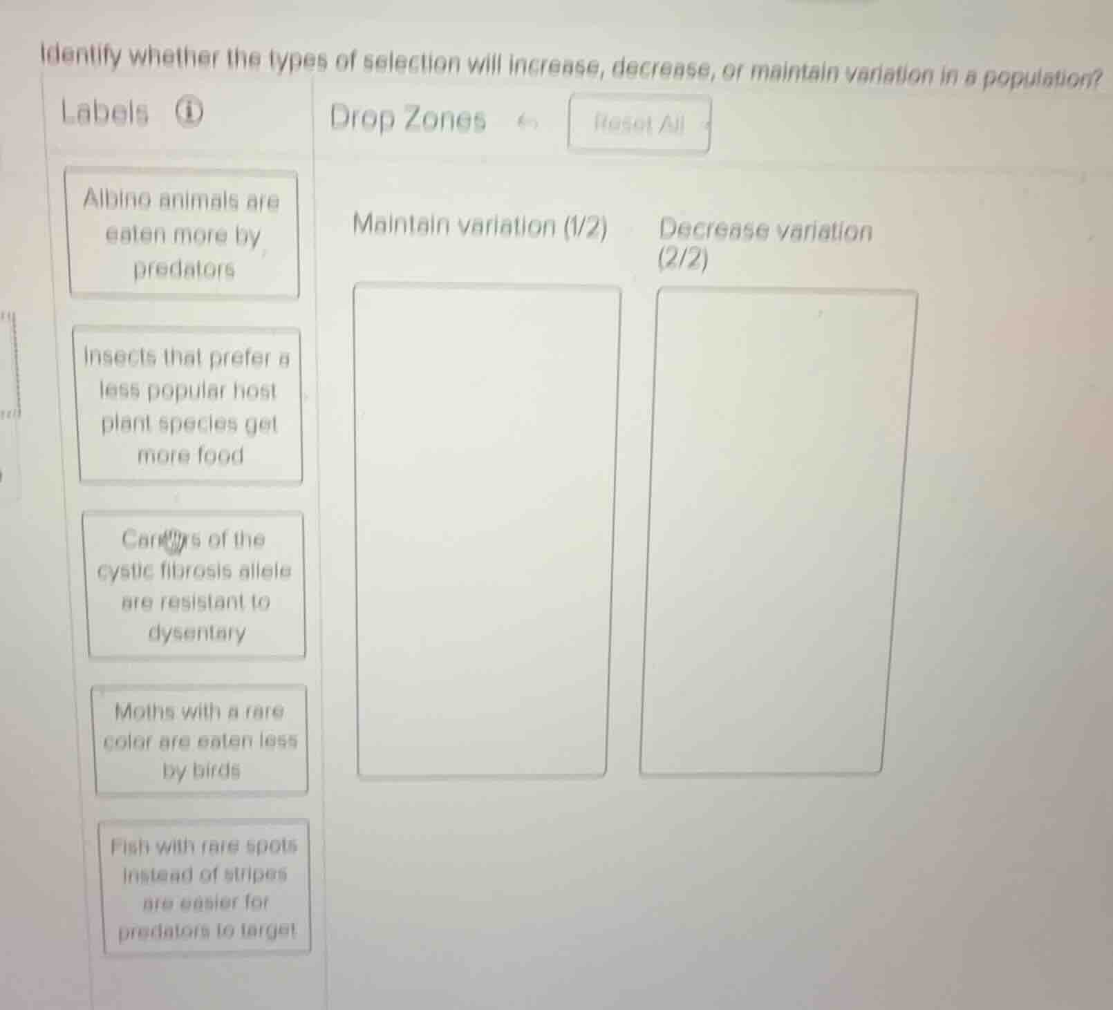 identify whether the types of selection will increase, decrease, or mai…