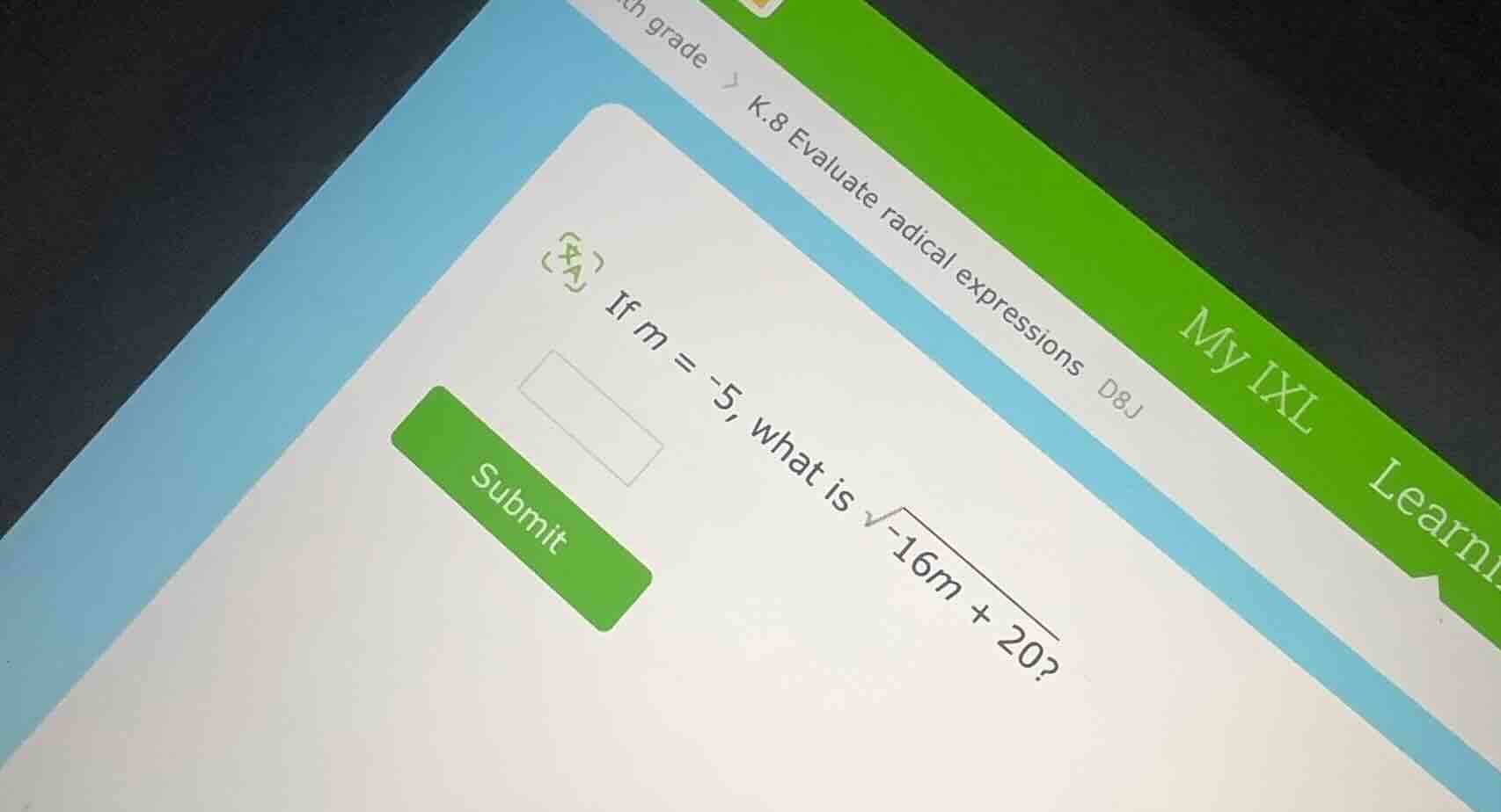 if m = -5, what is \\(\\sqrt{-16m + 20}\\)?