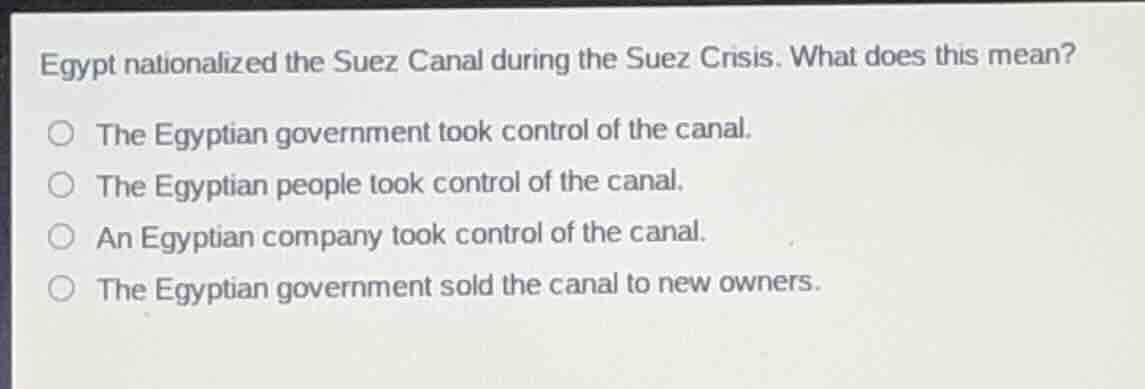 egypt nationalized the suez canal during the suez crisis. what does thi…