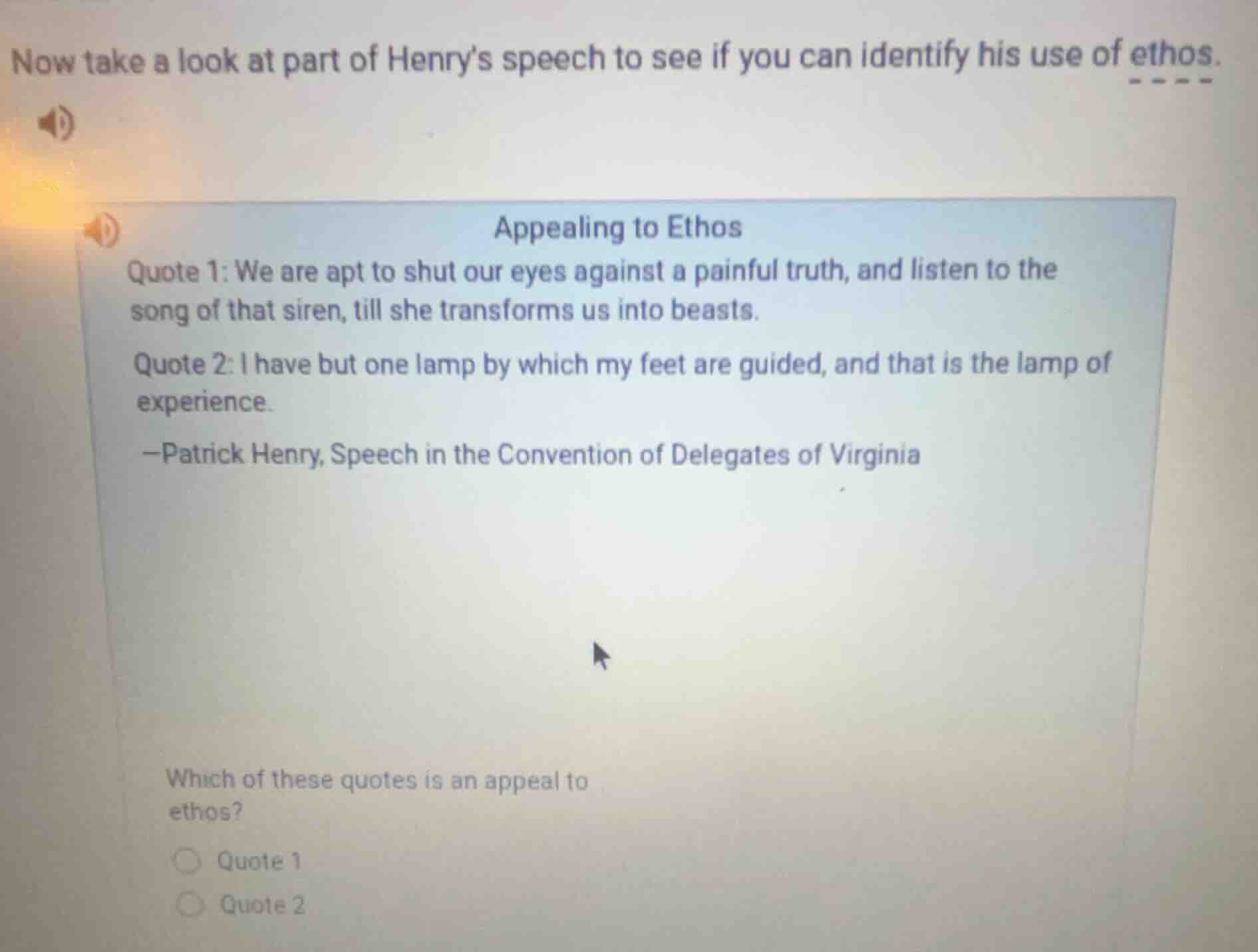 now take a look at part of henry’s speech to see if you can identify hi…