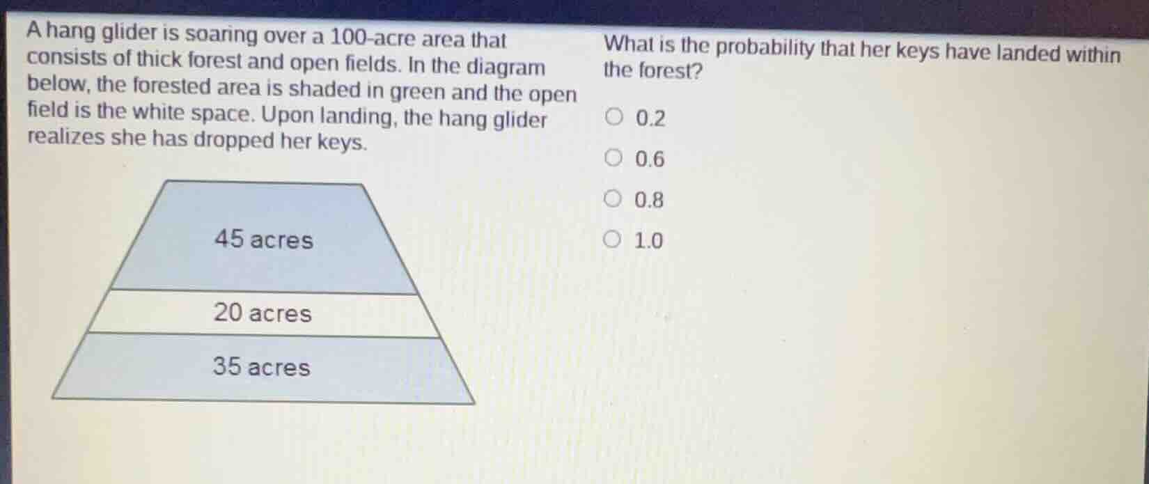 a hang glider is soaring over a 100 - acre area that consists of thick …