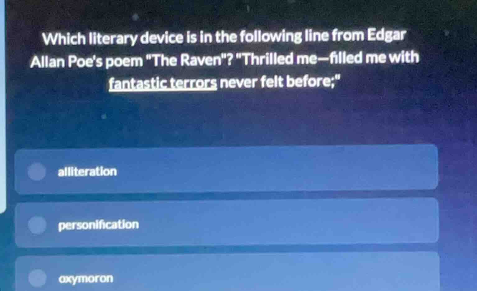 which literary device is in the following line from edgar allan poes po…