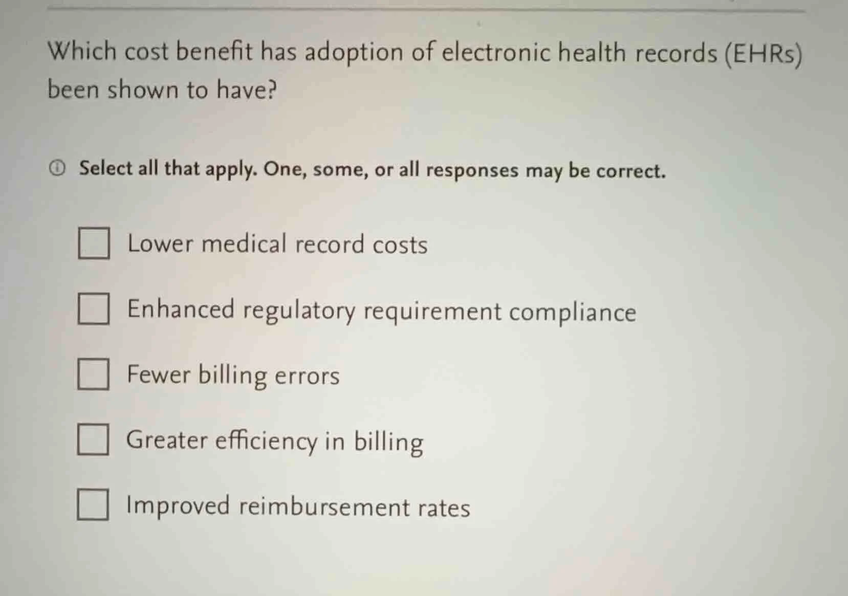 which cost benefit has adoption of electronic health records (ehrs) bee…