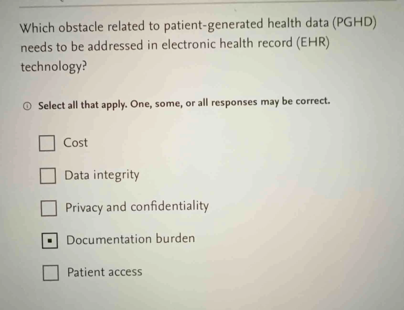 which obstacle related to patient - generated health data (pghd) needs …