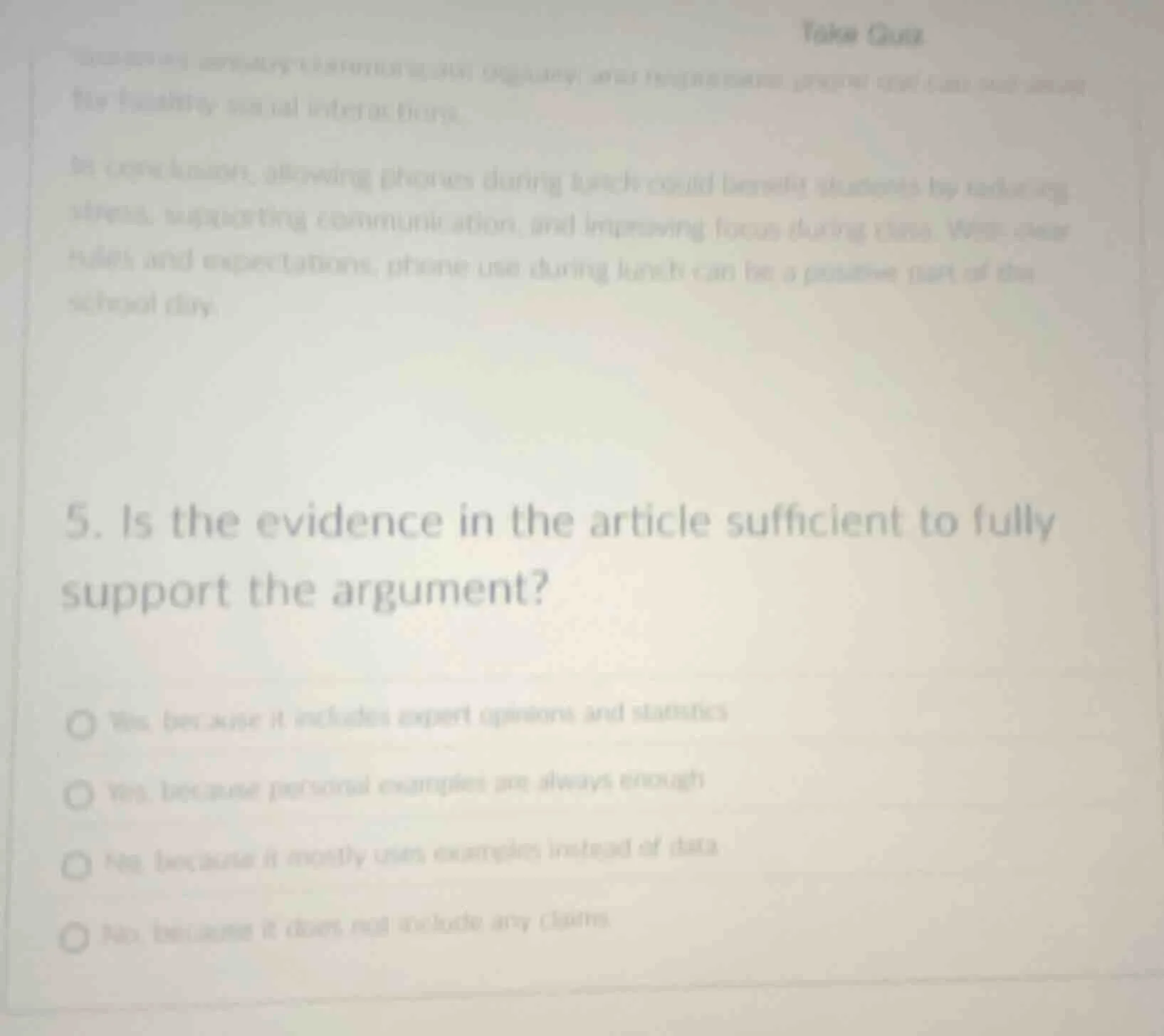 5. is the evidence in the article sufficient to fully support the argum…