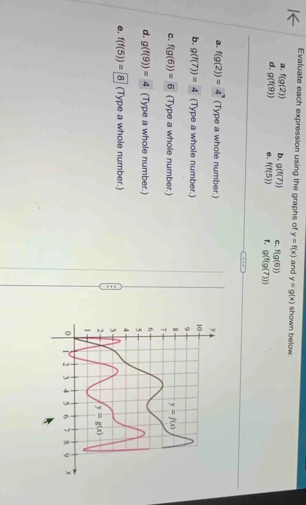 evaluate each expression using the graphs of ( y = f(x) ) and ( y = g(x…