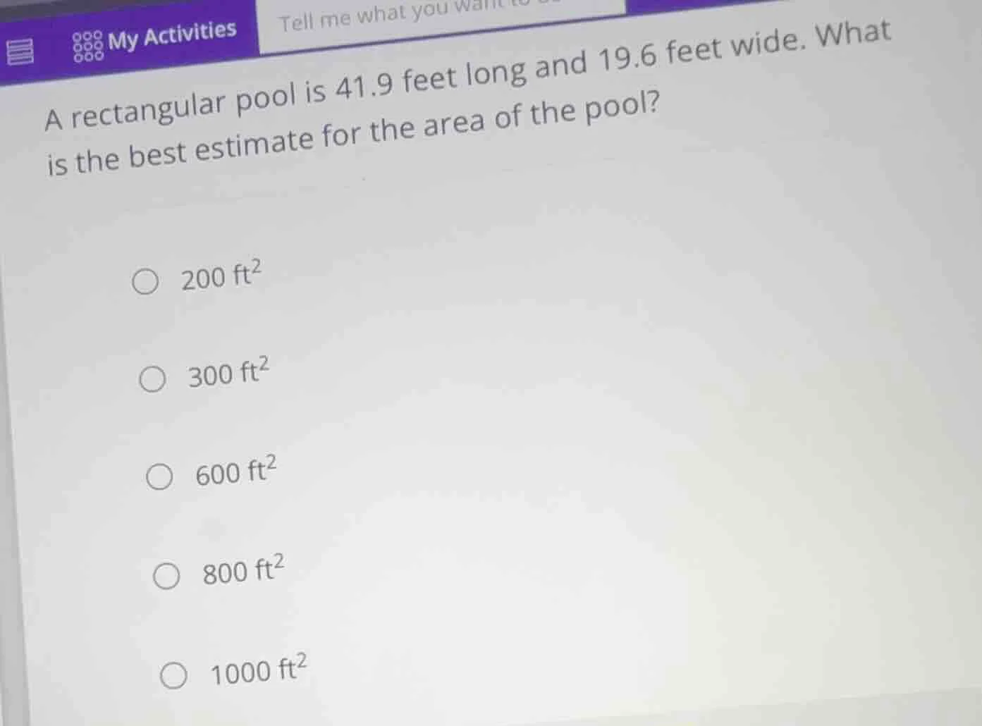 a rectangular pool is 41.9 feet long and 19.6 feet wide. what is the be…